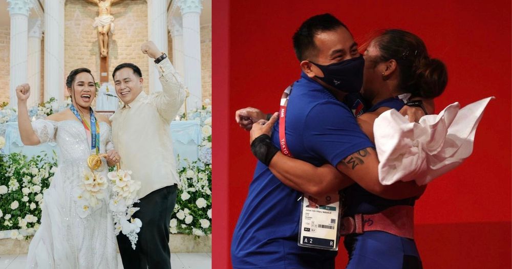 Hidilyn Diaz and Julius Naranjo get hitched exactly a year after the 31-year-old pro weightlifter took home the first-ever Olympic gold medal.