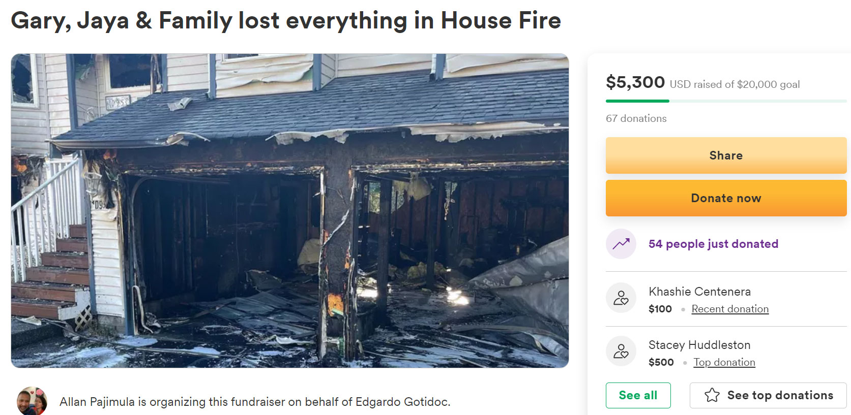 Jaya seeks financial help after house razed by fire