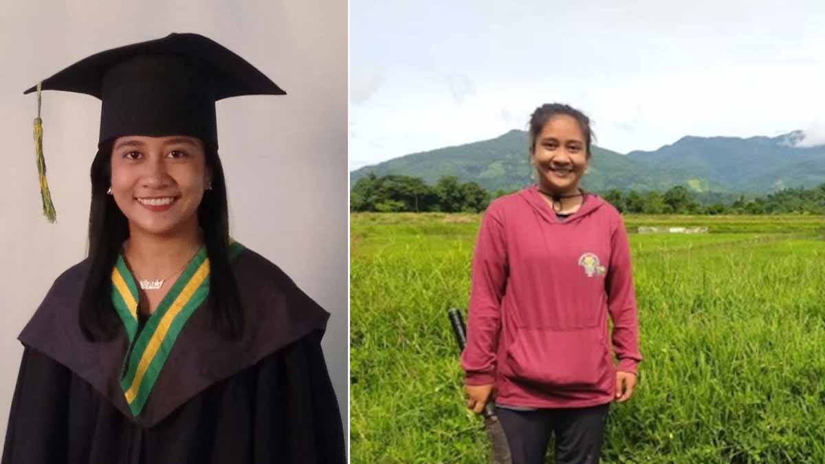 Jie Anne Villacrusis in graduation photo, and while at the farm