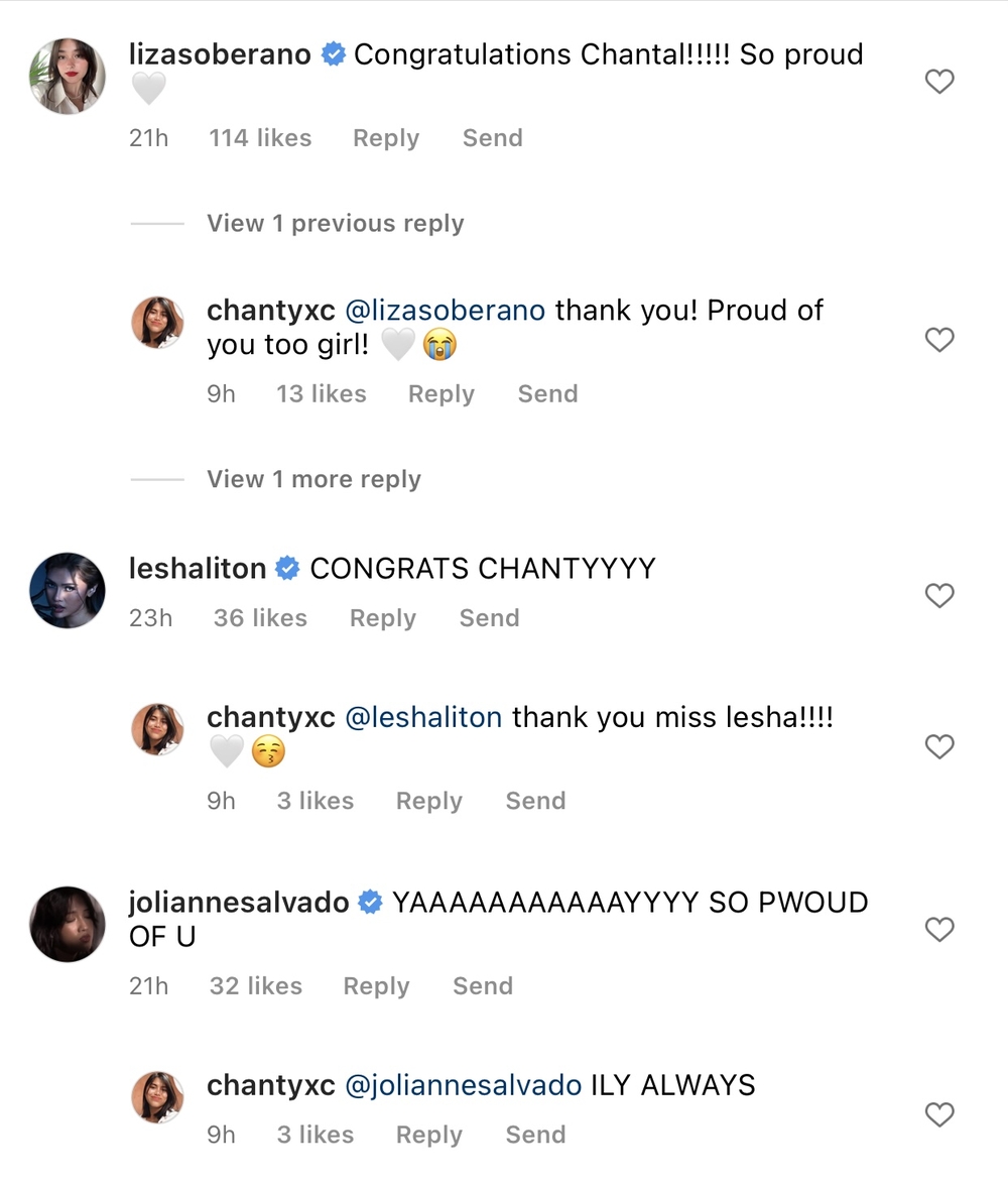 Liza Soberano congratulates labelmate Chantal Calicdan on her college graduation
