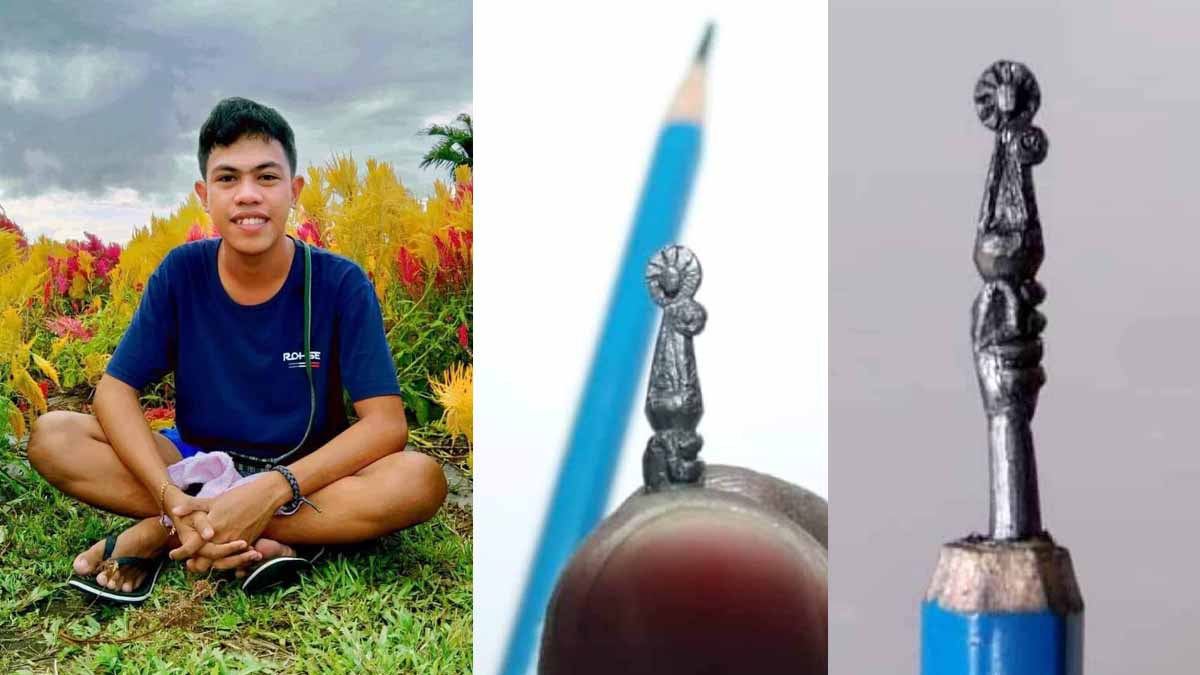 Renz Calalo and his pencil lead miniature sculpture