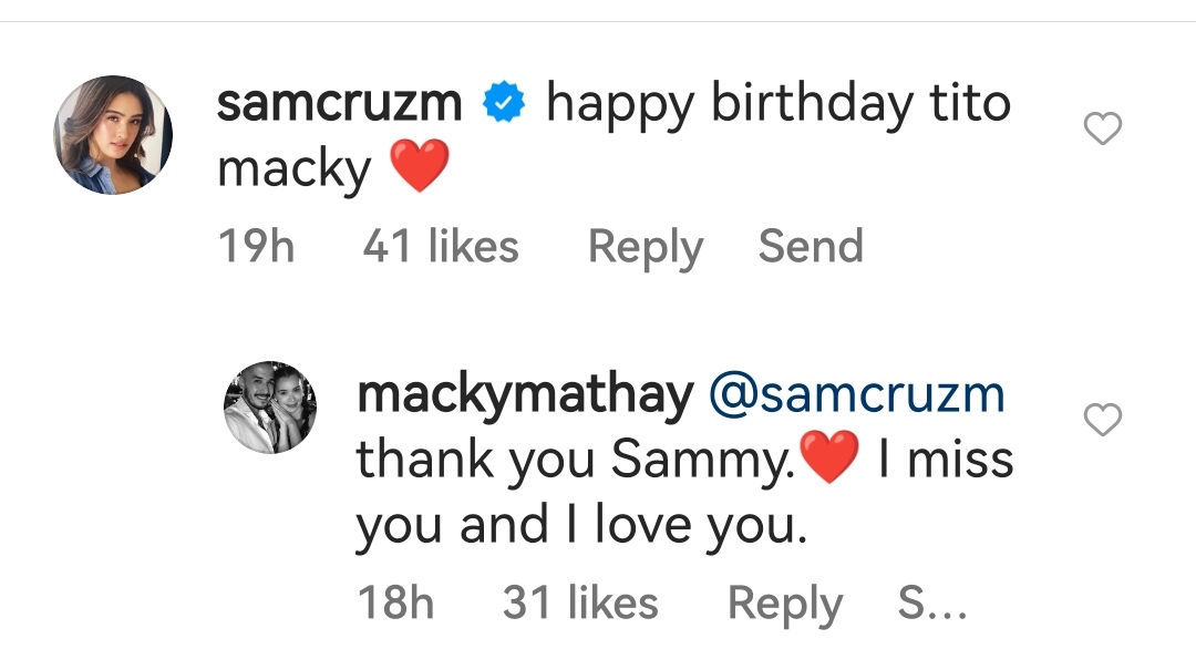 Sam Cruz's birthday message to Macky Mathay