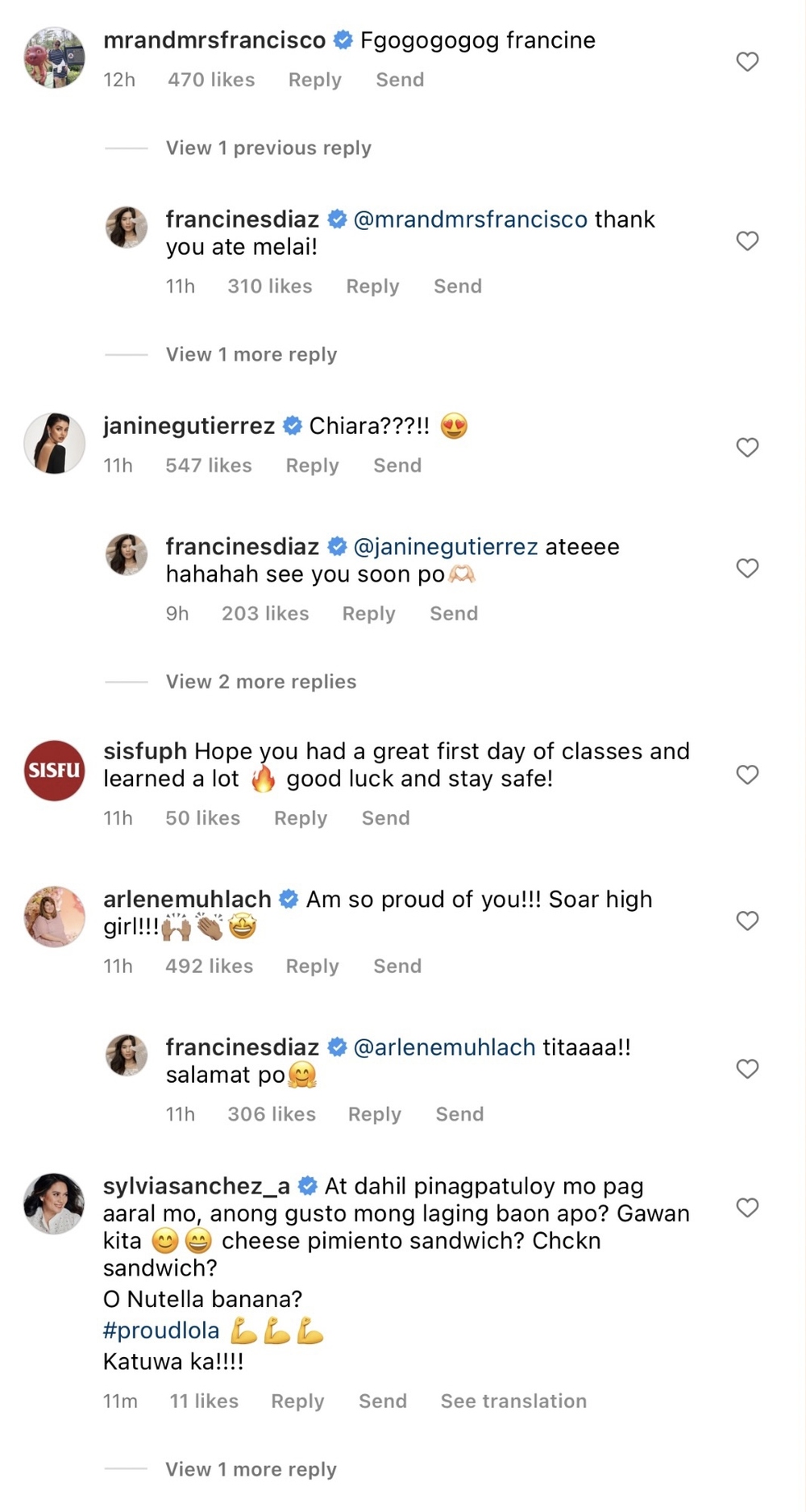 Francine Diaz co-stars' reactions