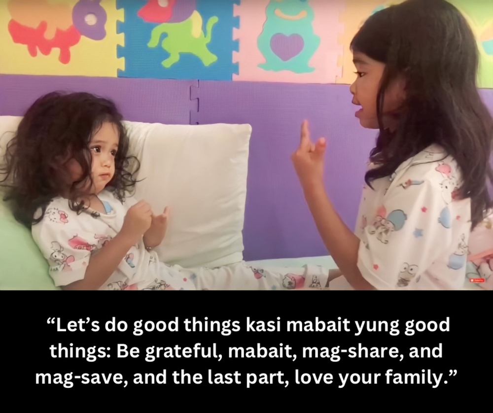 Ate Mela teaches baby Stela some good things she needs to observe.