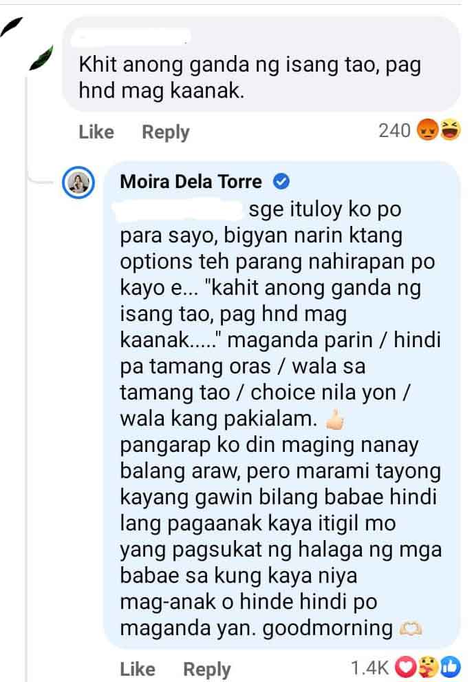 Moira dela Torre answers basher