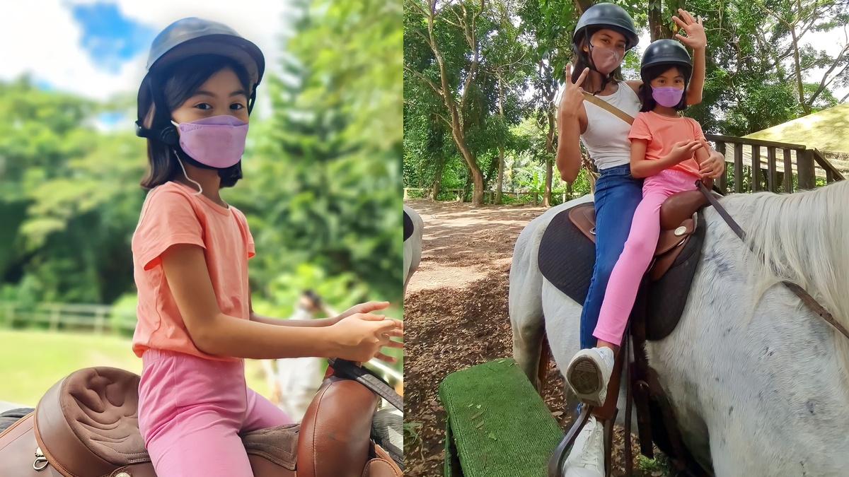 (Left) Lucia Martine Intal's birthday wish to go horseback riding is granted.