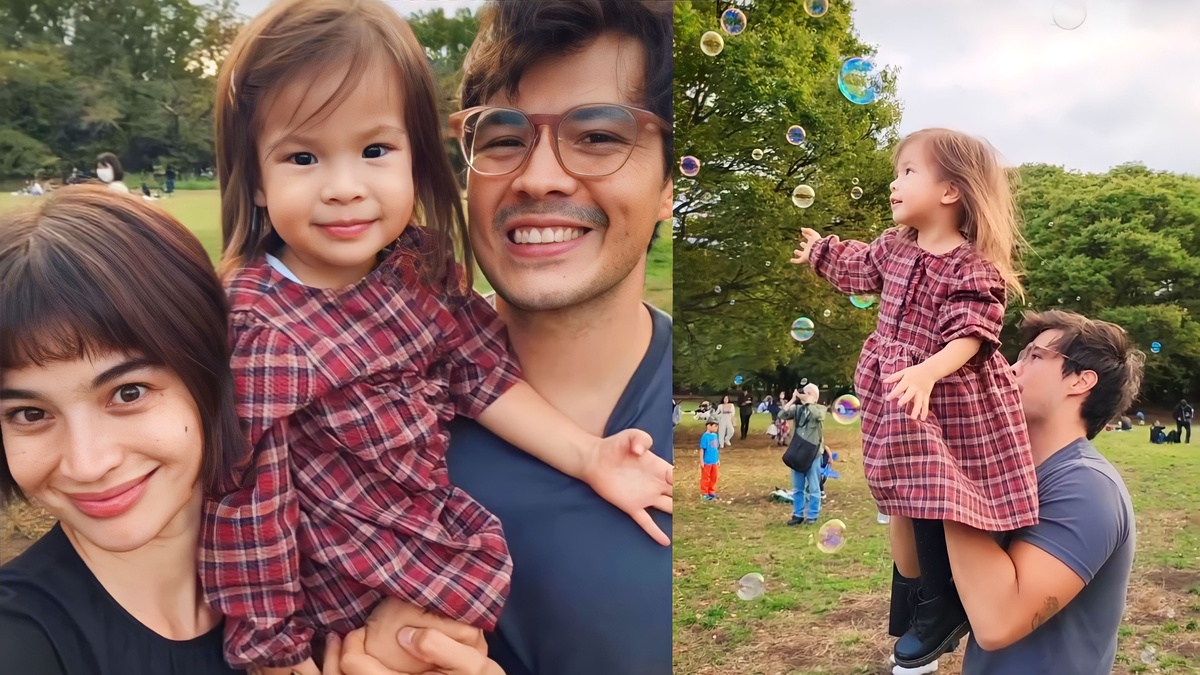 (L-R) Anne Curtis, baby Dahlia, and Erwan Heussaff enjoy a day in the park playing with bubbles