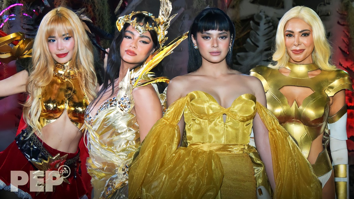 (L-R) Myrtle Sarrosa, Faith Da Silva, Bianca Umali, and Emma Rueda-Ayala glamorous in gold at The Sparkle Spell Halloween Party 2022.