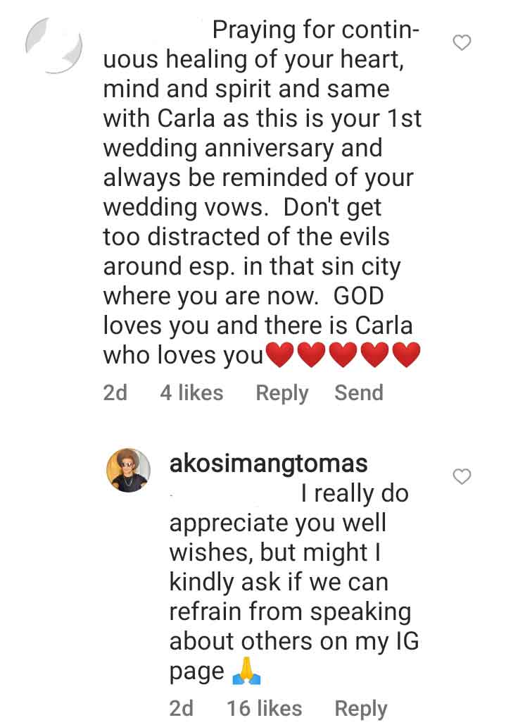 Tom Rodriguez replies to netizen about estranged wife Carla Abellana