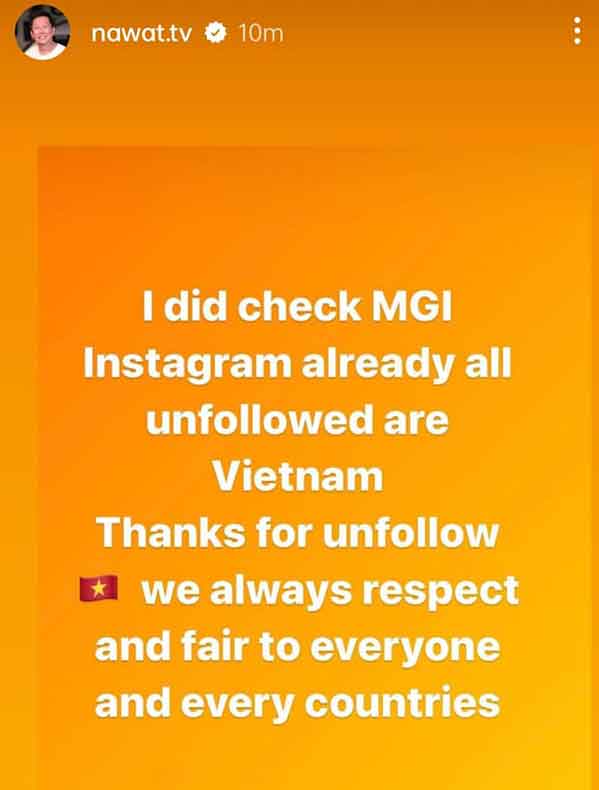 Nawat aknowledges huge numbers unfollowed Miss Grand International Instagram account