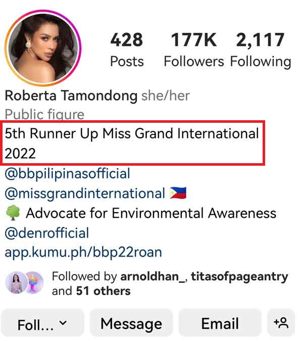 Roberta Tamondong accepts appointment as Miss Grand International 2022 5th runner-up