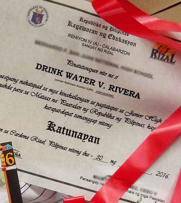 drink water rivera diploma