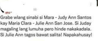 Julie Anne San Jose answers netizen comparing her to Judy Ann Santos