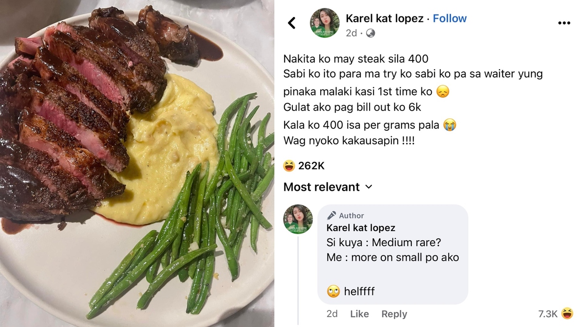 Karel Kat Lopez shares funny, relatable steak dining experience