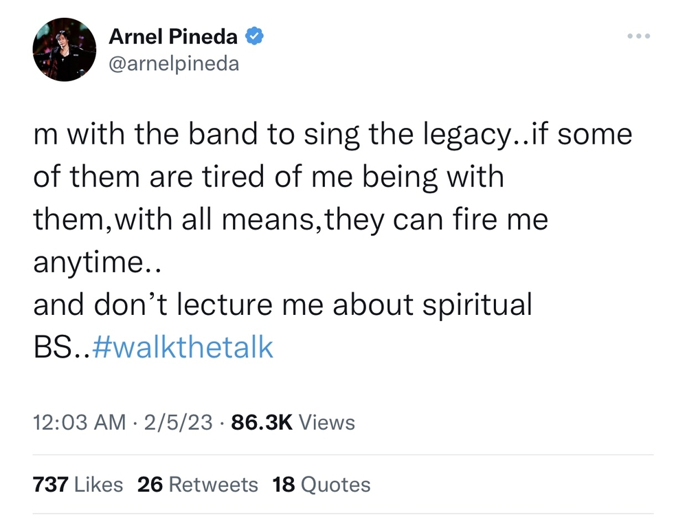Arnel Pineda tweet