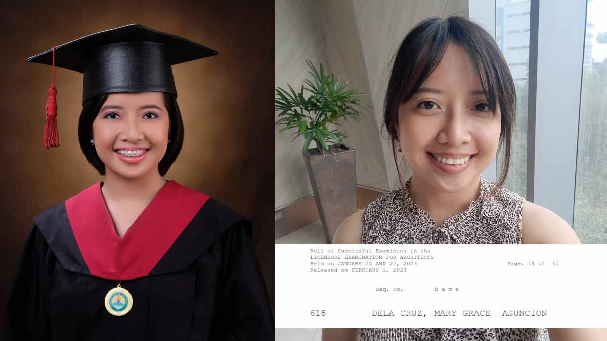 Graduation photo of Mary Grace Dela Criz, and the result of her board exam