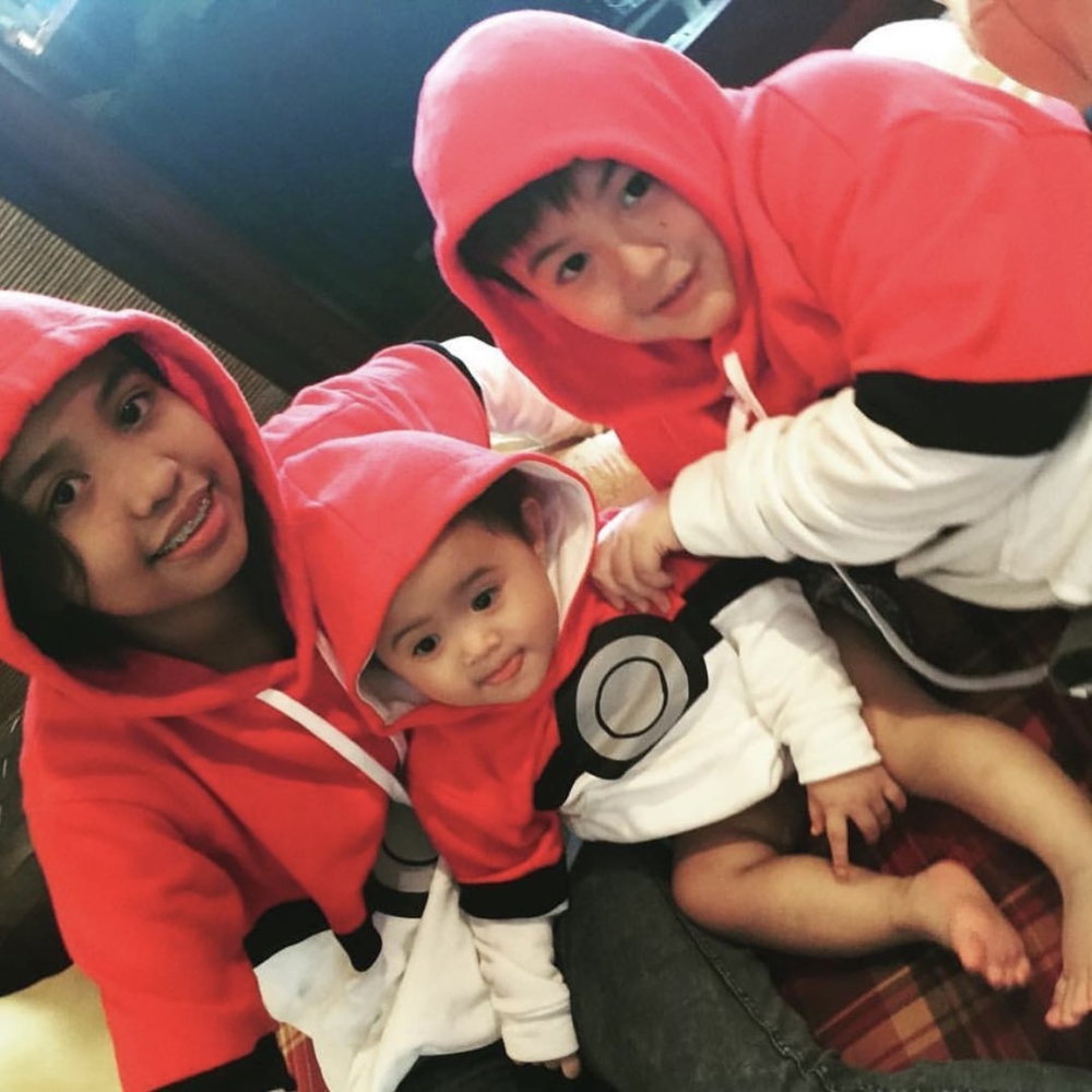 Santino Santiago Poke-ball hoodies with siblings