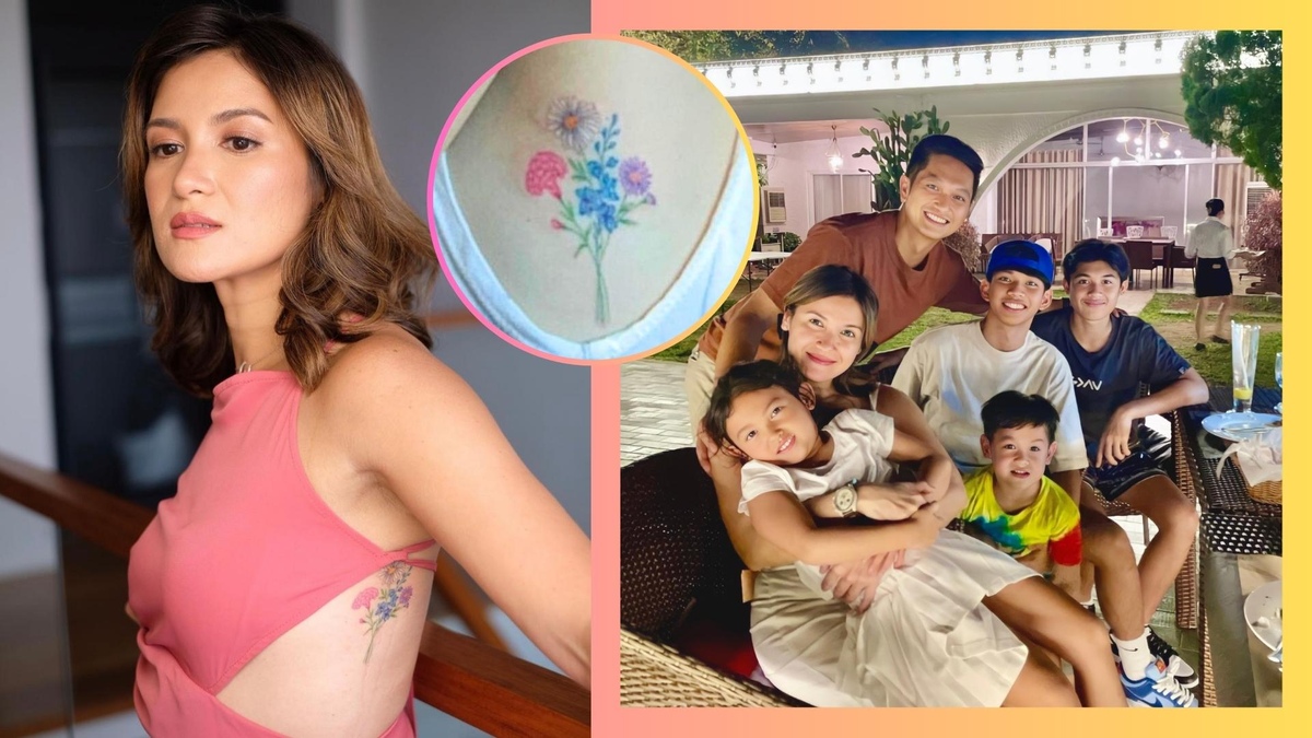 Camille Prats family birth flower bouquet tattoo