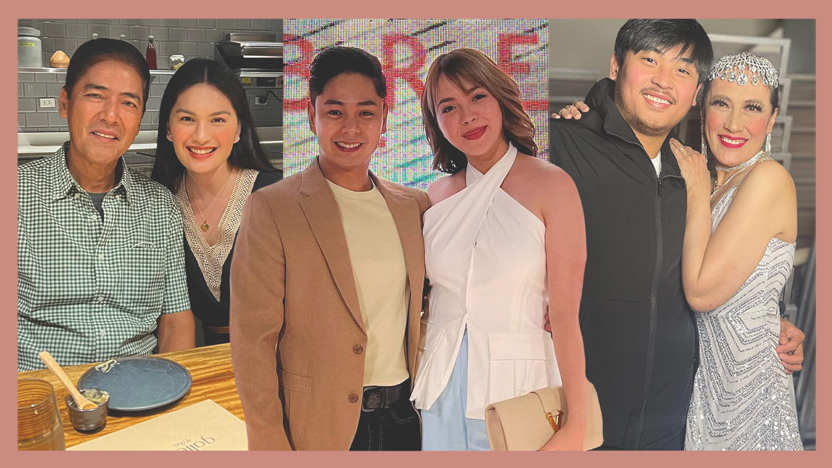 A photo of Filipino couples from left to right: Vic Sotto and Pauleen Luna, Coco Martin and Julia Montes, Gerald Sibayan and Ai-Ai delas Ala
