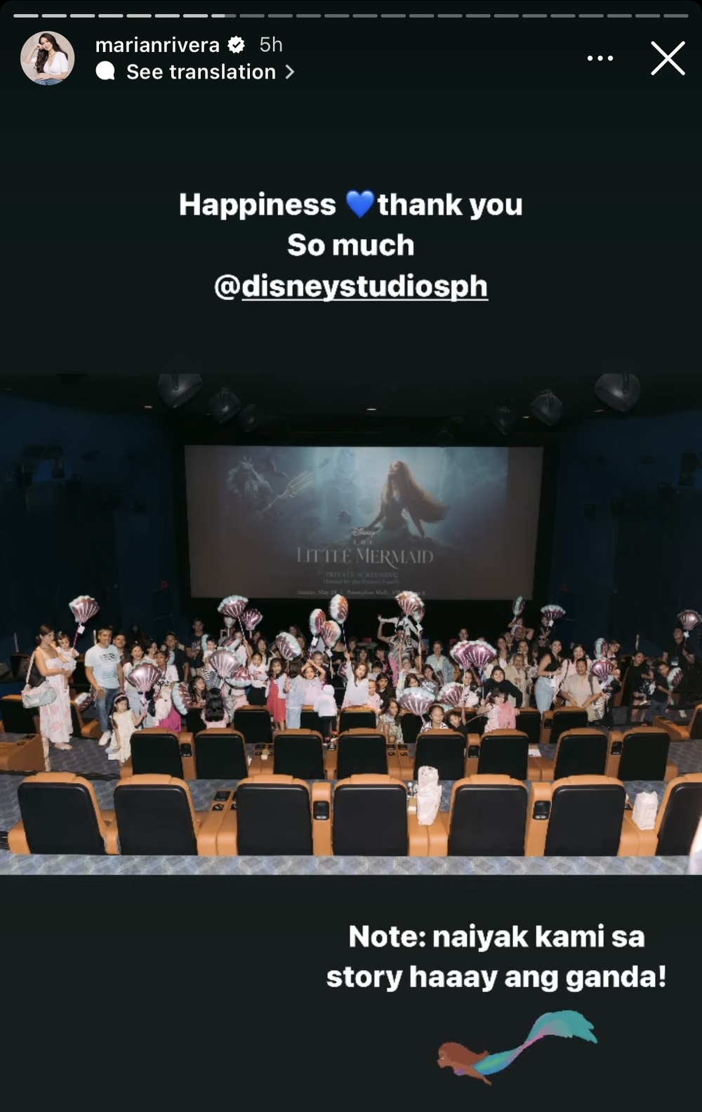 Marian Rivera, Sofia Andres moved by Sixto Dantes and Zoe Miranda interaction during private screening of The Little Mermaid live action film.