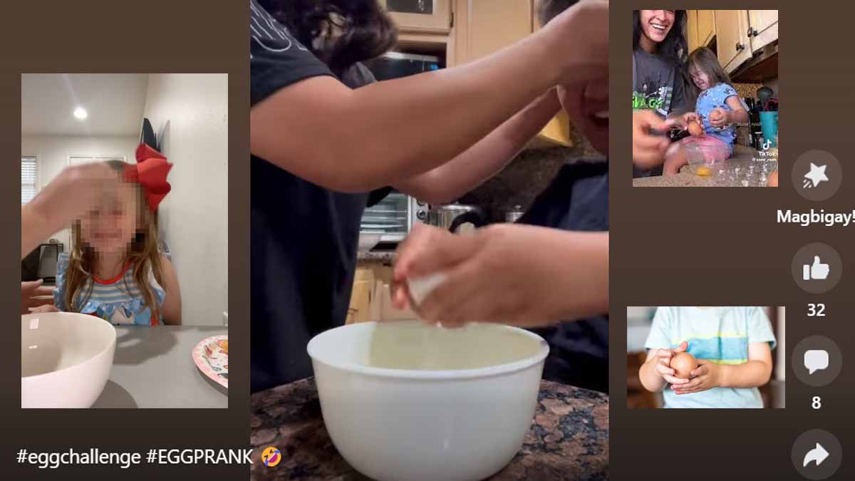 Composite photo of egg prank videos