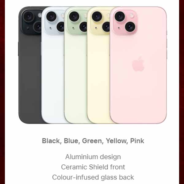Available colors of iPhone 15 models