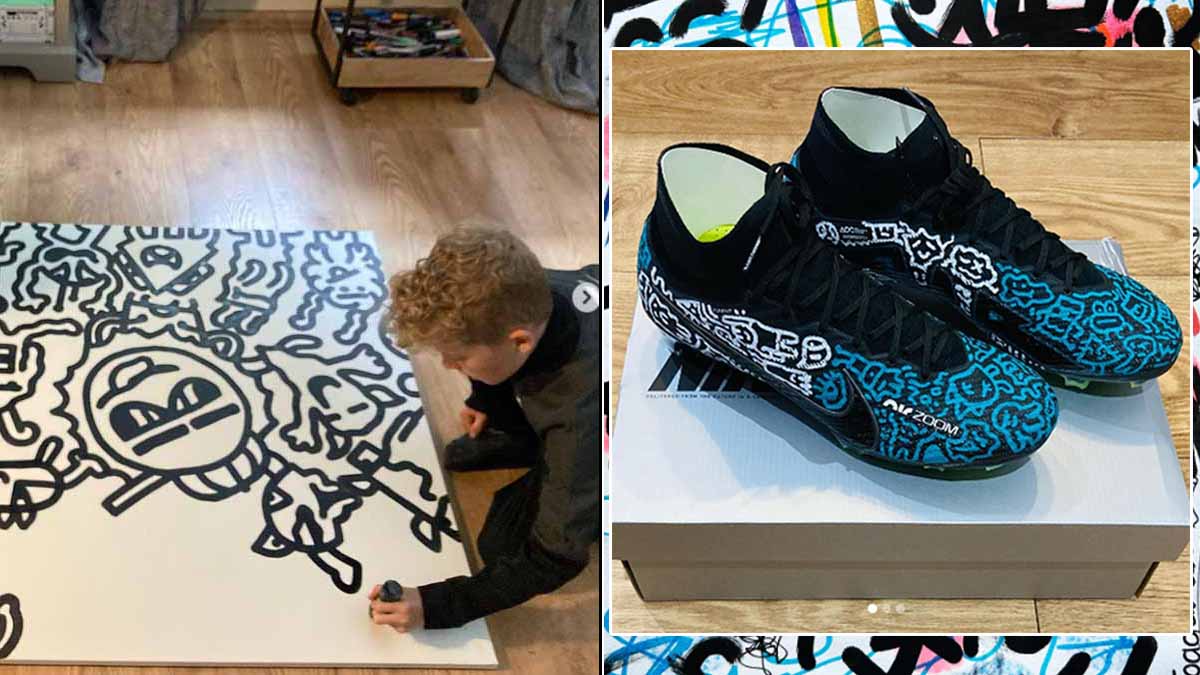 Joe doodling, and the shoe he designed
