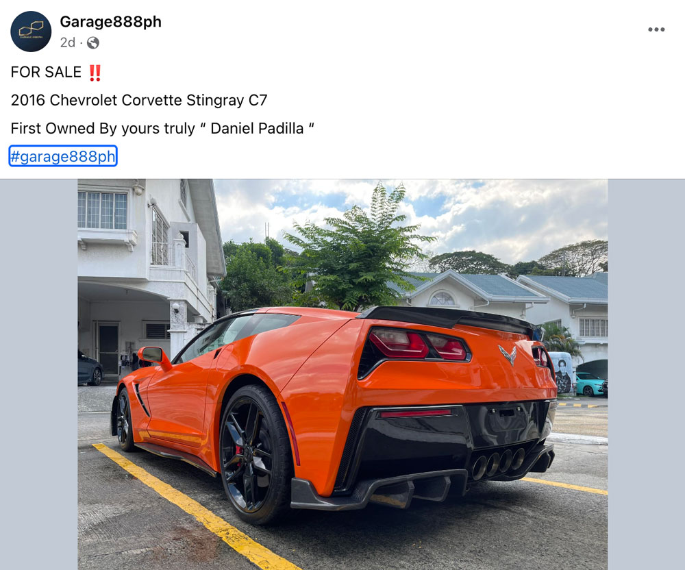 Daniel Padilla Puts Chevrolet Corvette Stingray Up For Sale Pep Ph