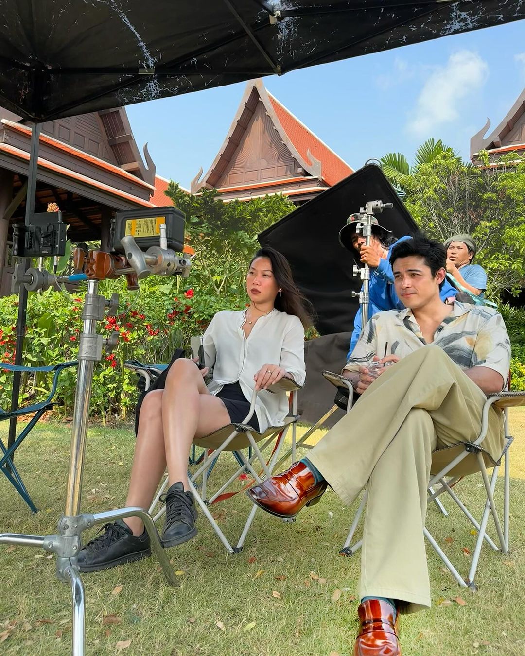 Xian Lim and Iris Lee on the set of the movie Kuman Thong