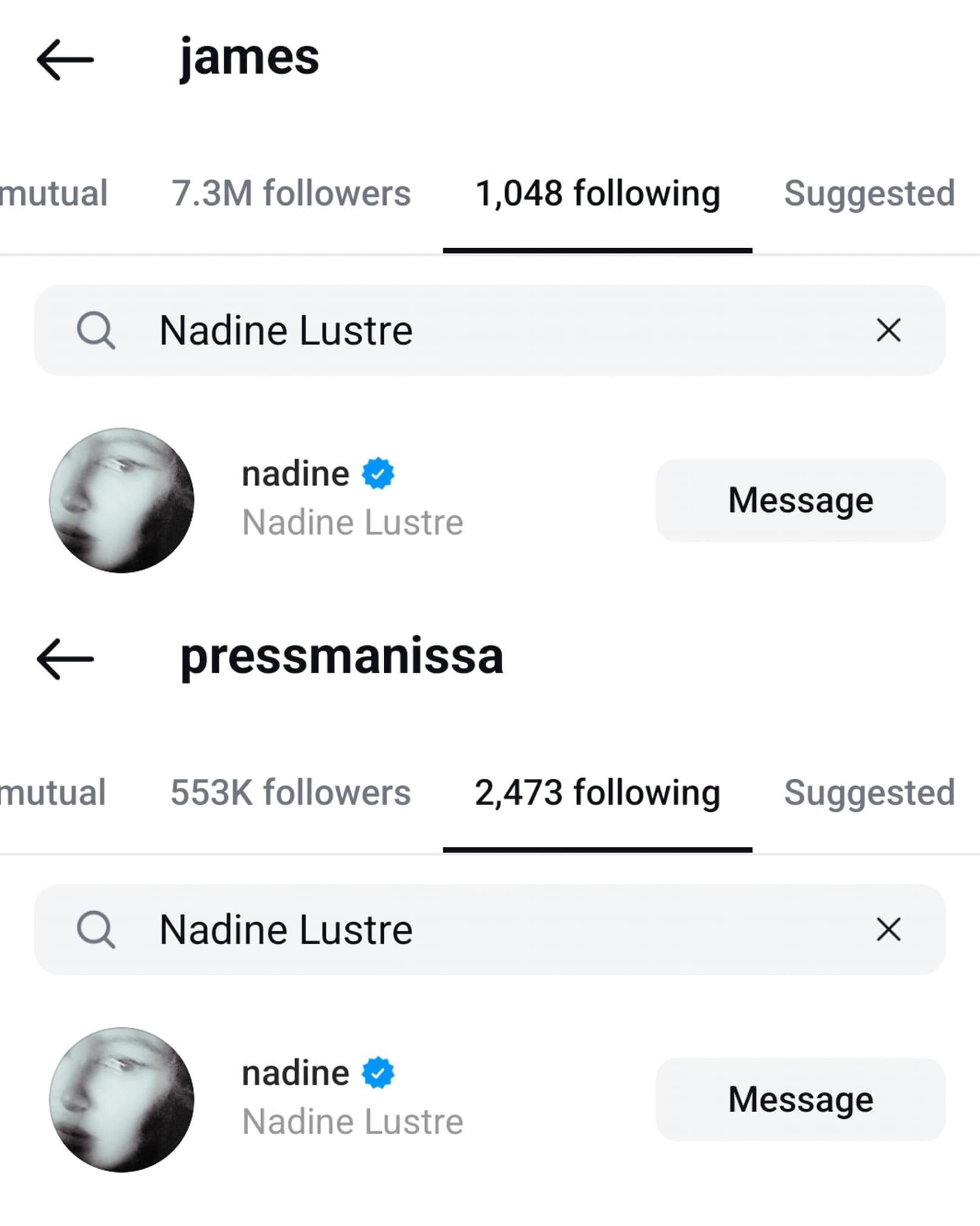 Nadine Lustre unfollows James Reid, Issa Pressman on Instagram